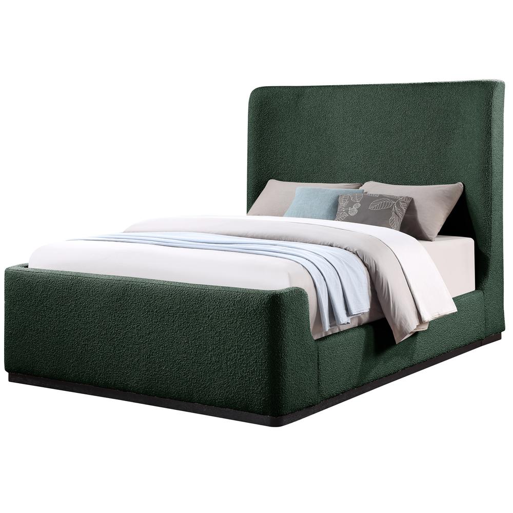 Bradbury Green Wood Frame California King Platform Bed with Boucle Cloud Fabric