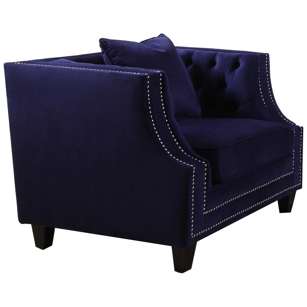 Marylou Velvet with Nailheads Accent Chair in Blue