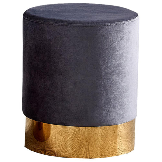 Round Modern Velvet Accent Stool in Gray