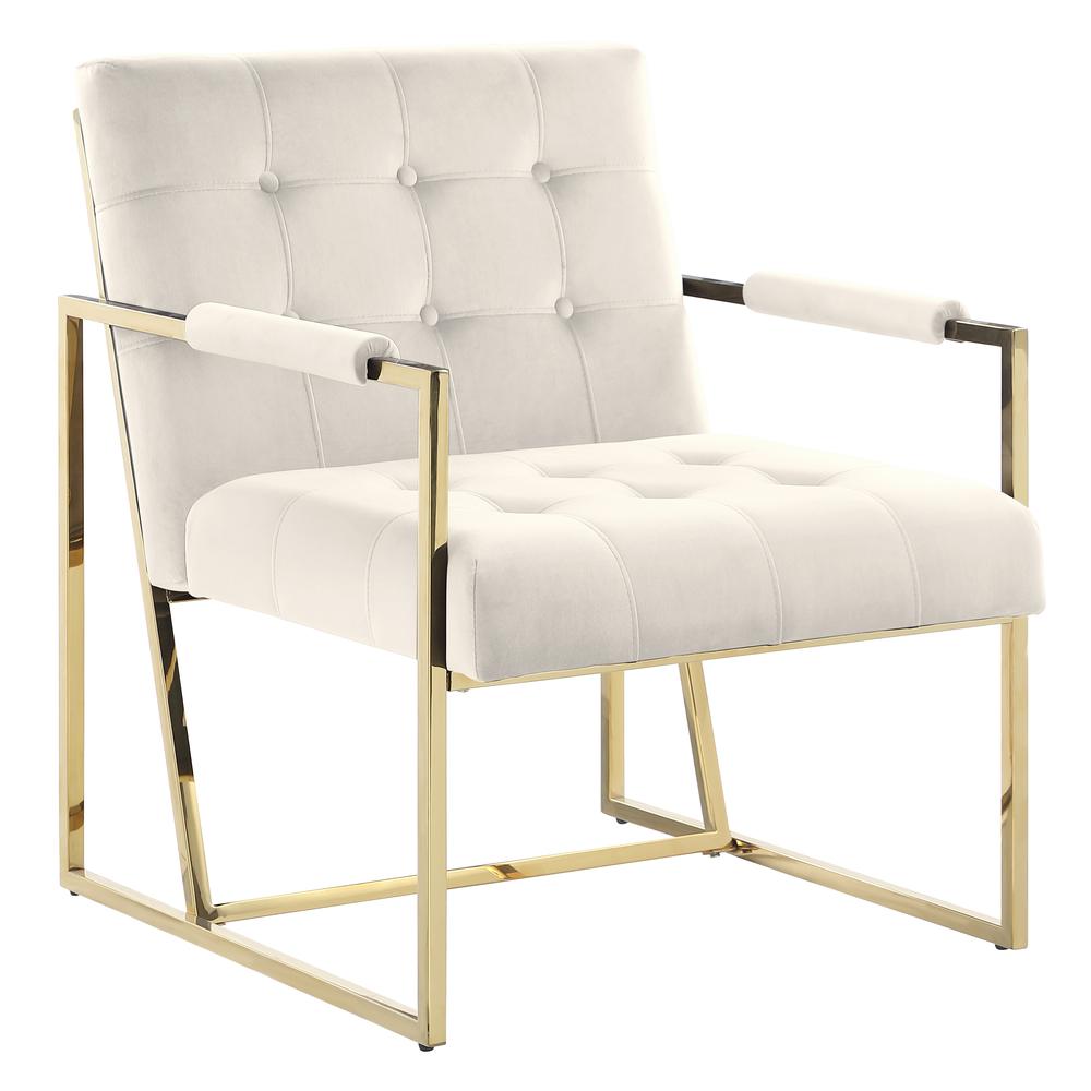 Luxor Beige Velvet Modern Accent Chair in Gold