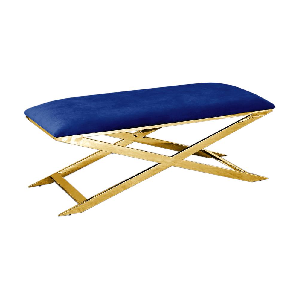 Best Master Furniture 47" Modern Velvet with Gold Plated Accent Bench in Blue