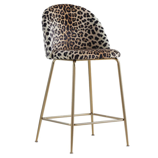 Miramar Leopard Print Velvet Metal Counter Height Bar Stools (Set of 2)