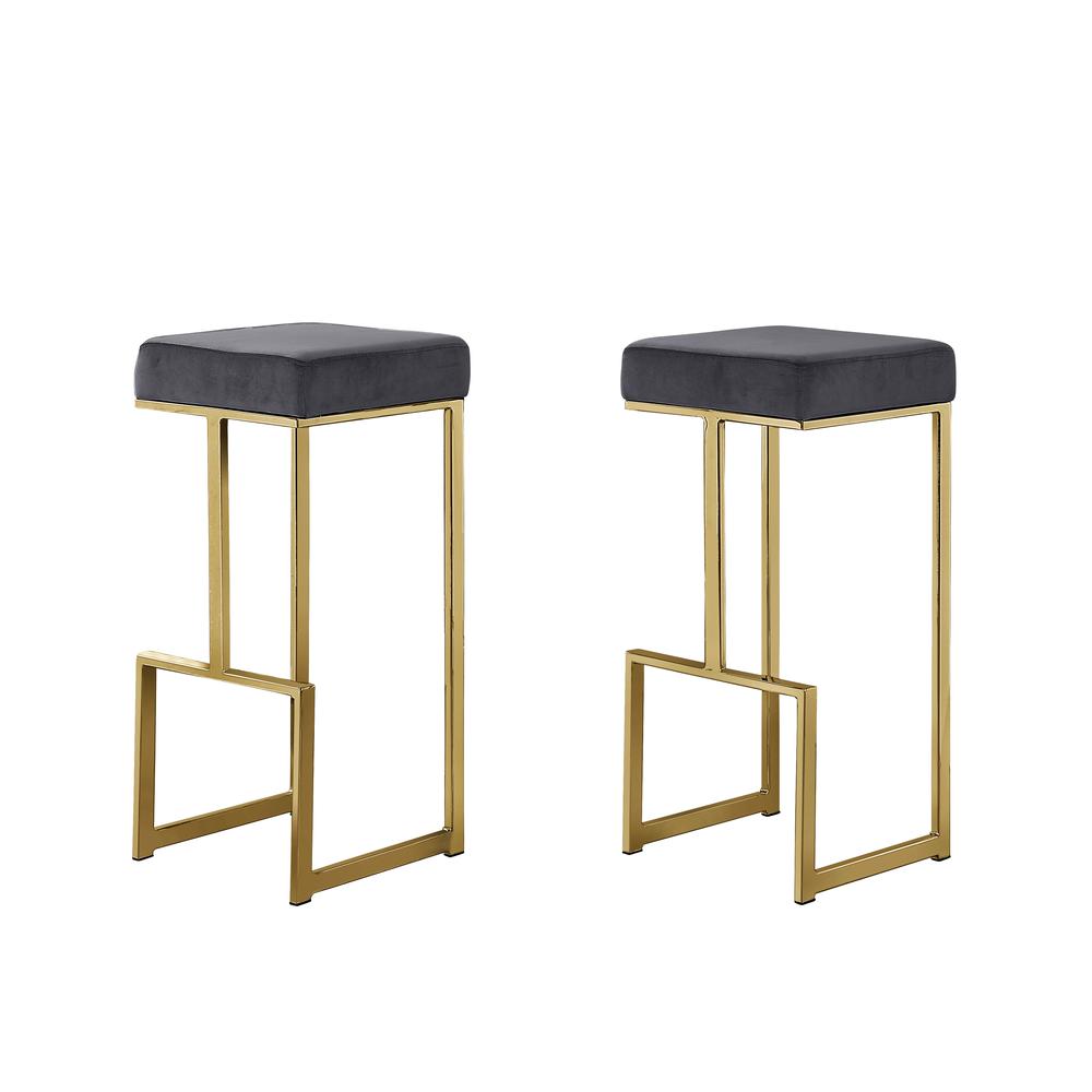 Dorrington Modern Velvet Backless Bar Stool in Gray/Gold (Set of 2)