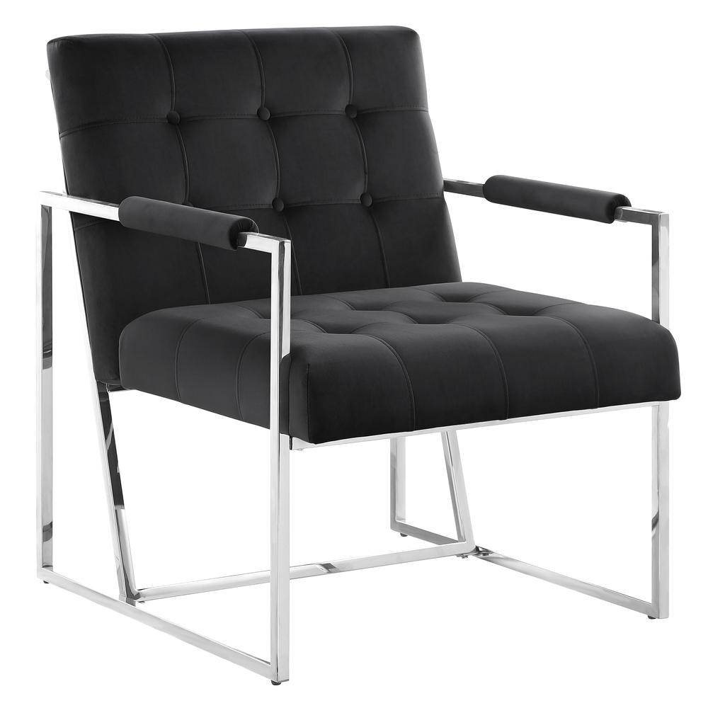 Luxor Black Velvet Modern Accent Chair in Silver