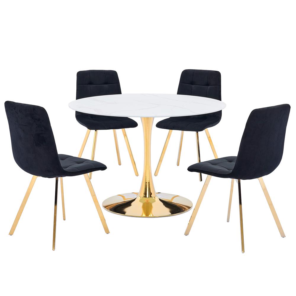 Huey 5-piece Black Modern Dining Set in Gold