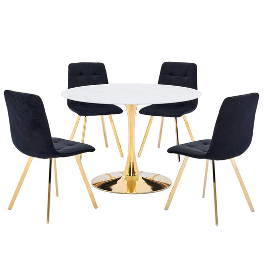 Huey 5-piece Black Modern Dining Set in Gold