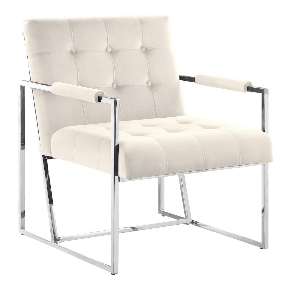 Luxor Beige Velvet Modern Accent Chair in Silver