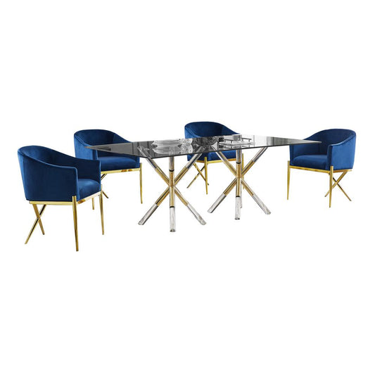 Best Master Dalton Rectangular Glass Dining Set in Navy (5-piece)