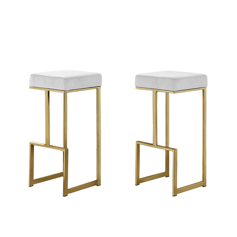 Dorrington Modern Velvet Backless Bar Stool in White/Gold (Set of 2)