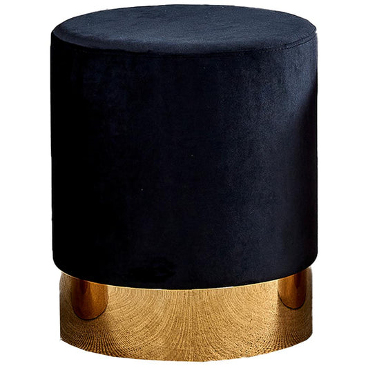 Round Modern Velvet Accent Stool in Black