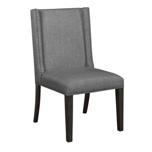 Mia Linen Upholstered Wood Parsons Chairs in Gray with Nailhead Trim (Set of 2)