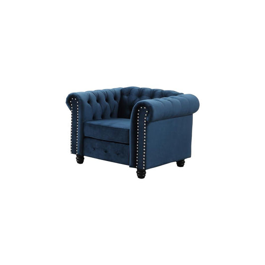 Best Master Furniture Venice 18" Tufted Transitional Velvet Arm Chair in Blue