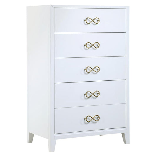 Bradbury White Modern Wood 5-Drawer Chest