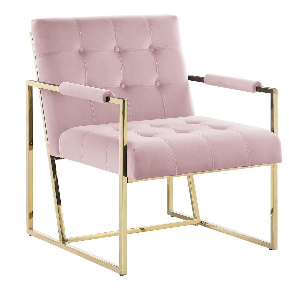 Luxor Pink Velvet Modern Accent Chair in Gold