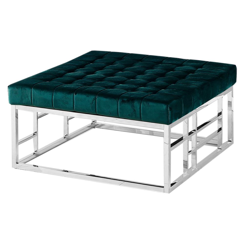 Best Master Furniture 36" Square Modern Velvet Fabric Accent Ottoman in Green