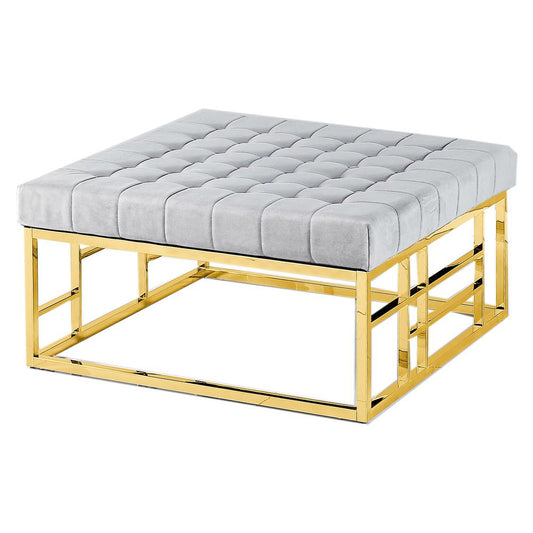 Best Master Furniture 36" Square Modern Gold Plated Accent Ottoman in Gray