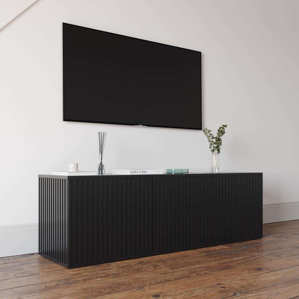 Trelisse Black 60 inch TV Stand with 3 doors