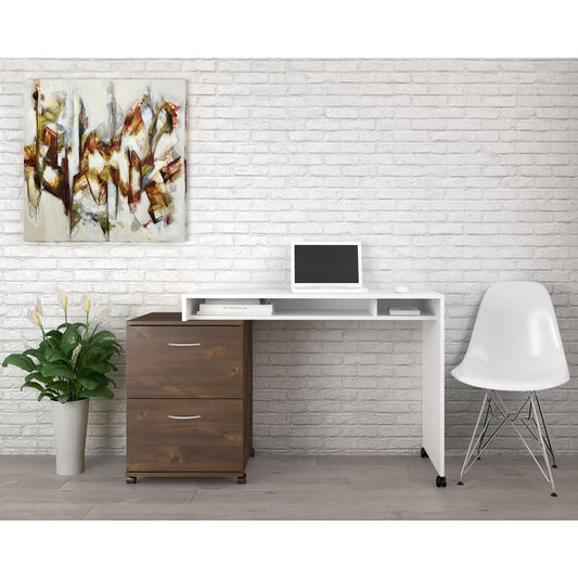 Essentials 2 Piece Home Office Set, White and Truffle