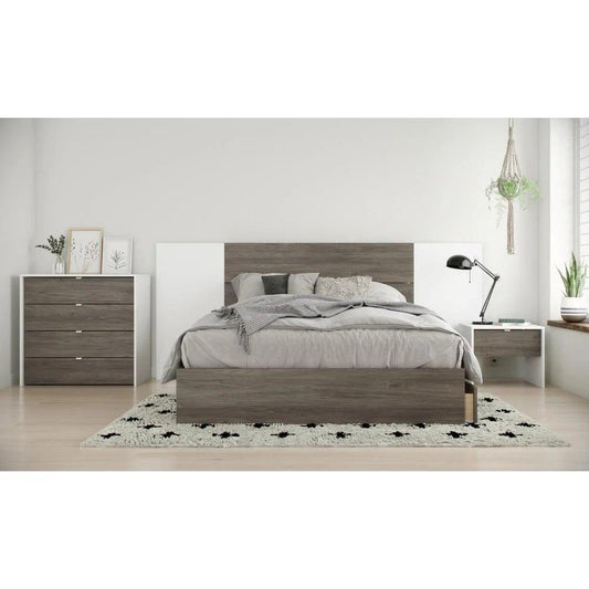 Cloud 5 Piece Twin Size Bedroom Set, Bark Grey and White