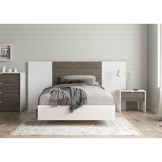 Soft 4 Piece Twin Size Bedroom Set, Bark Grey and White