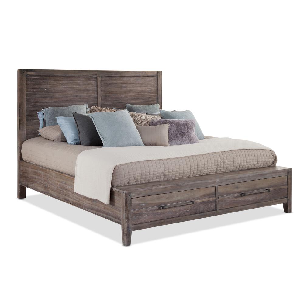 Aurora Weathered Gray Queen Panel Bed with Storage