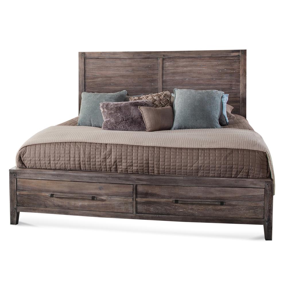 Aurora Weathered Gray King Panel Bed with Storage