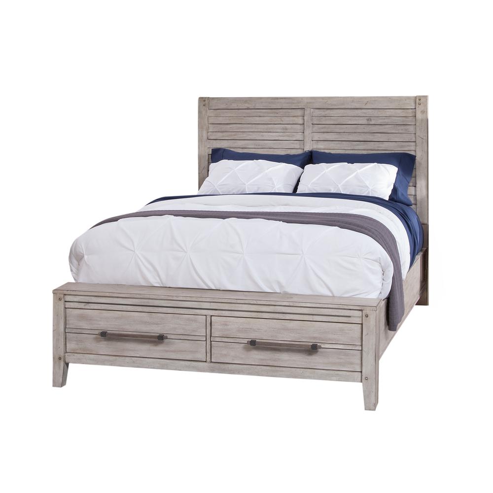 Aurora Whitewashed Queen Panel Bed with Storage