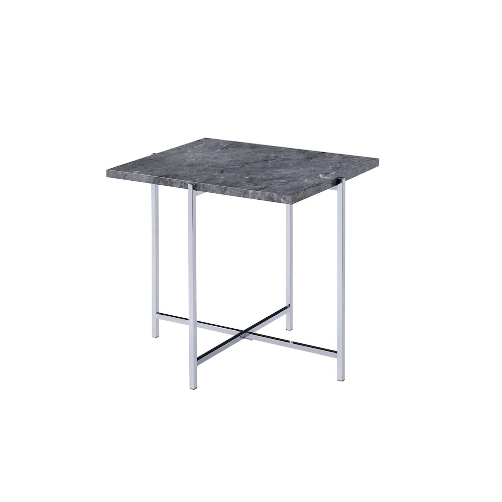 Adelae End Table, Faux Marble & Chrome