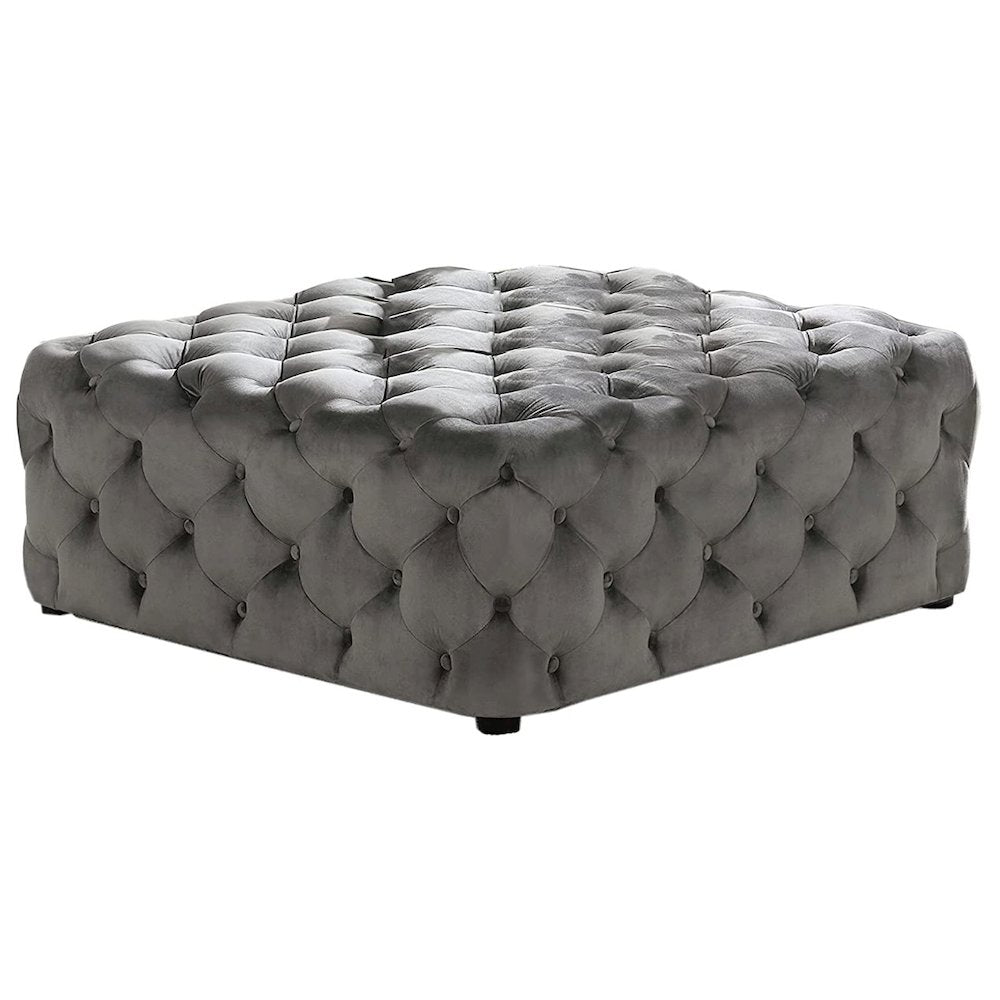 Best Master Furniture Kelly Square Transitional Velvet Fabric Ottoman in Gray