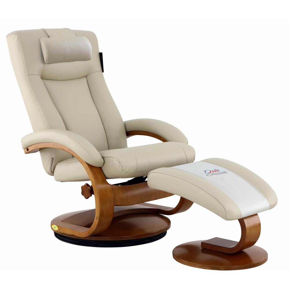 Relax-R™ Hamilton Recliner and Ottoman with Pillow in Beige Air Leather