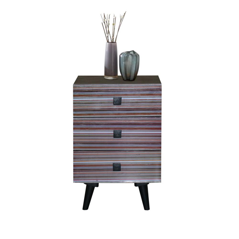 Nightstand- 3 Drawers - Black/Multi