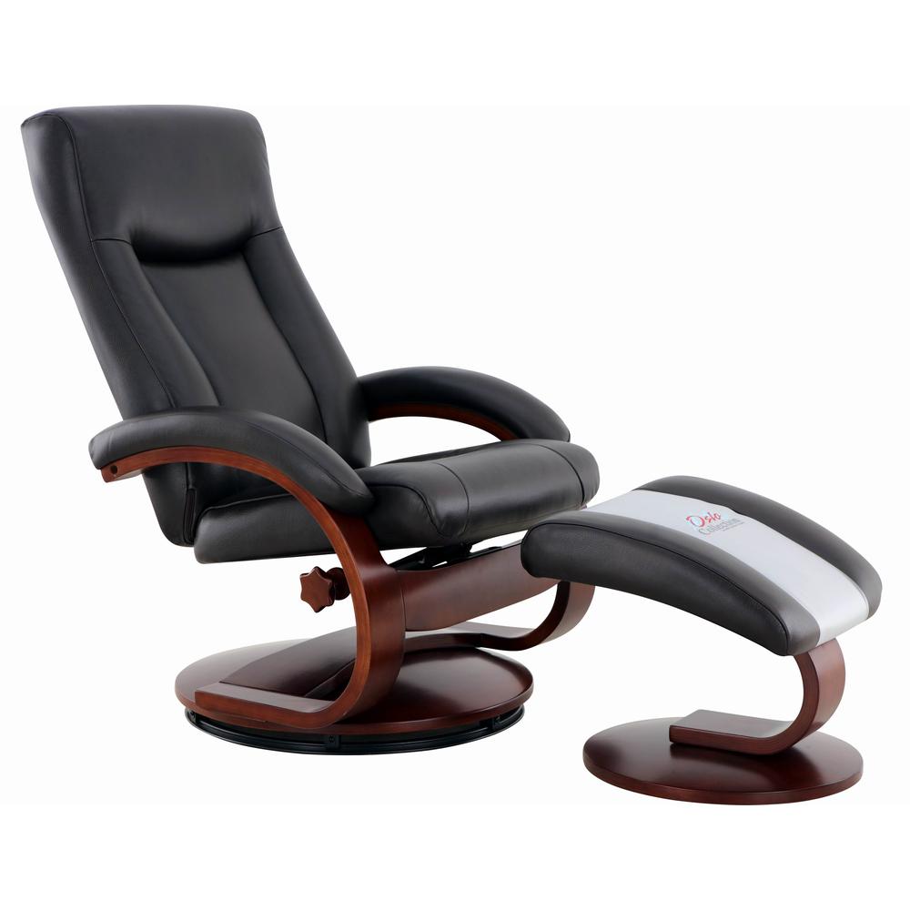 Relax-R™ Hamilton Recliner and Ottoman in Black Top Grain Leather