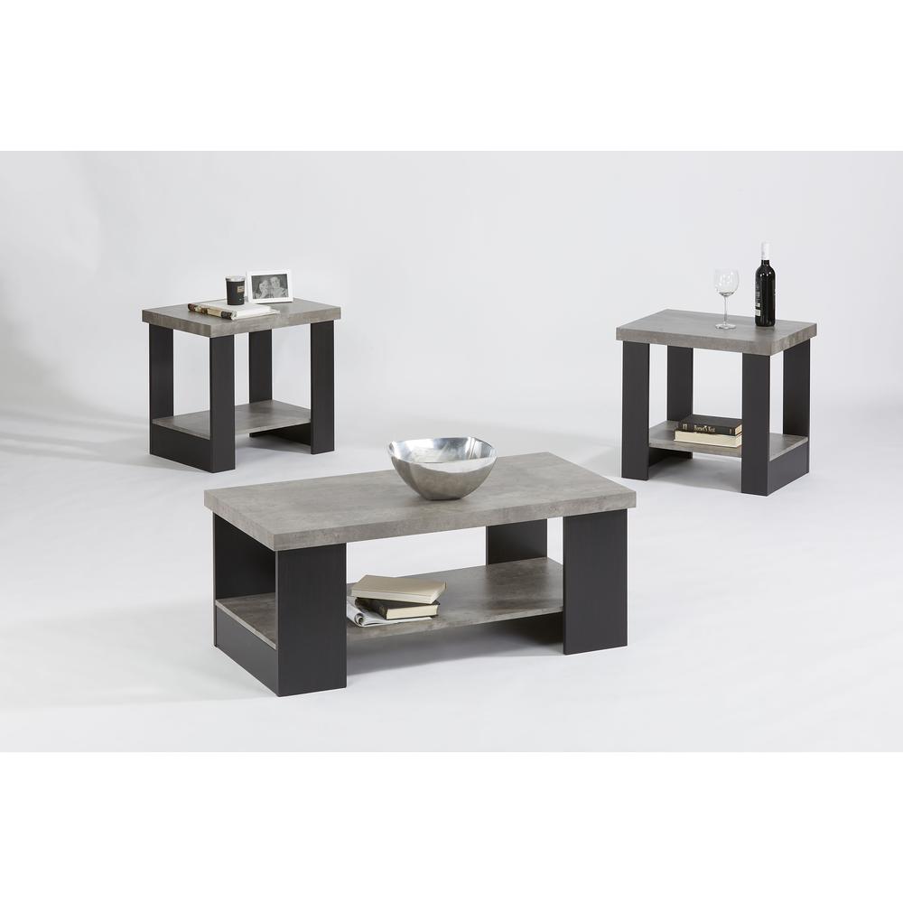 3 Pack (Cocktail & 2 End Tables), Gray/Black