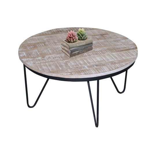 Round Cocktail Table - Tan/Black