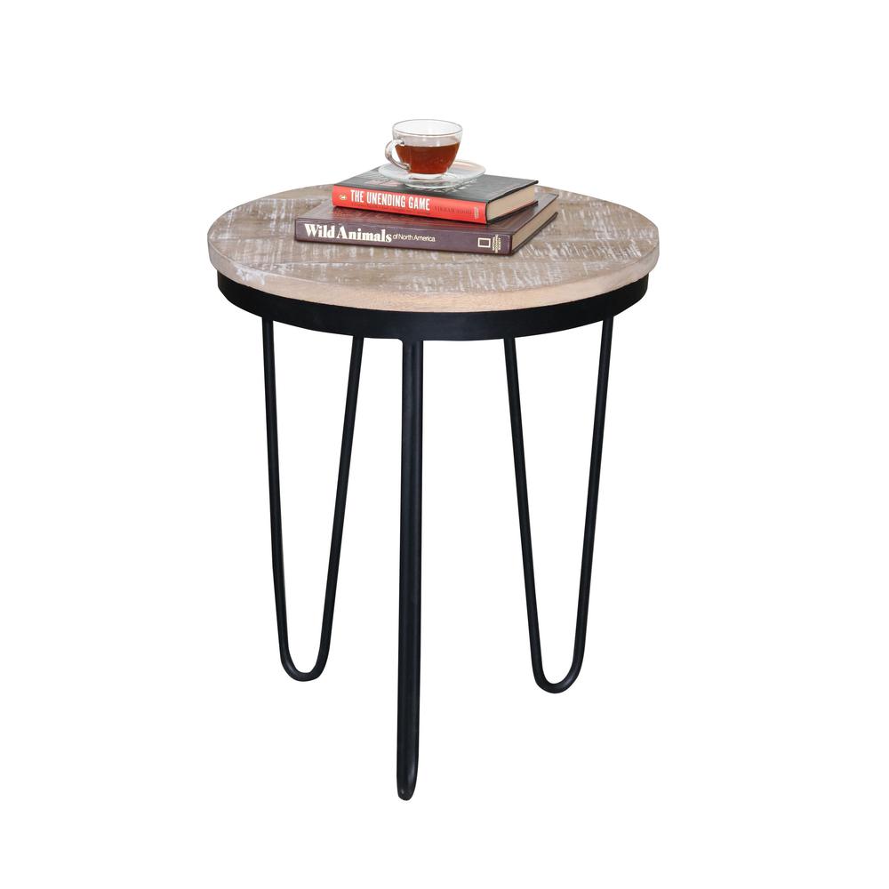 Round End Table - Tan/Black