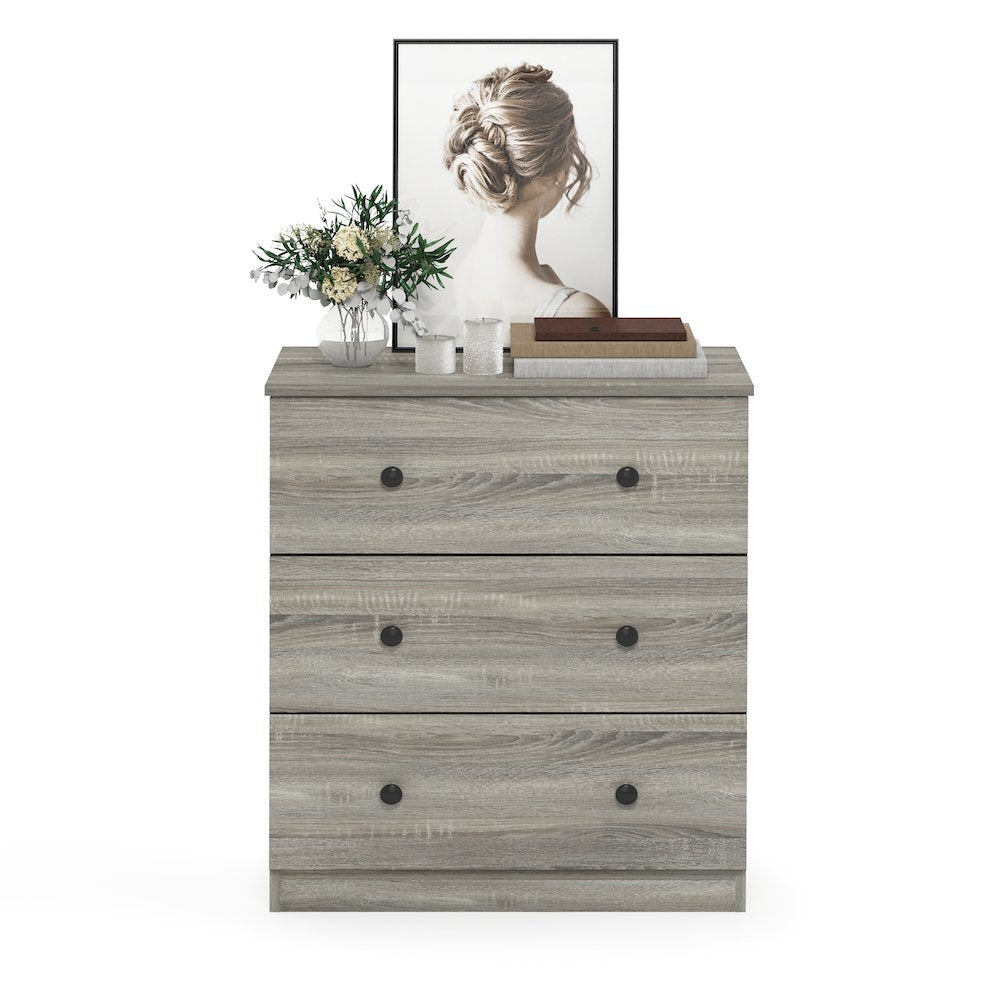 Furinno Tidur Simple Design 3-Drawer Dresser, French Oak Grey