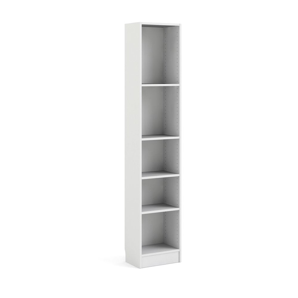 Basic Tall Narrow 5 Shelf Bookcase - White