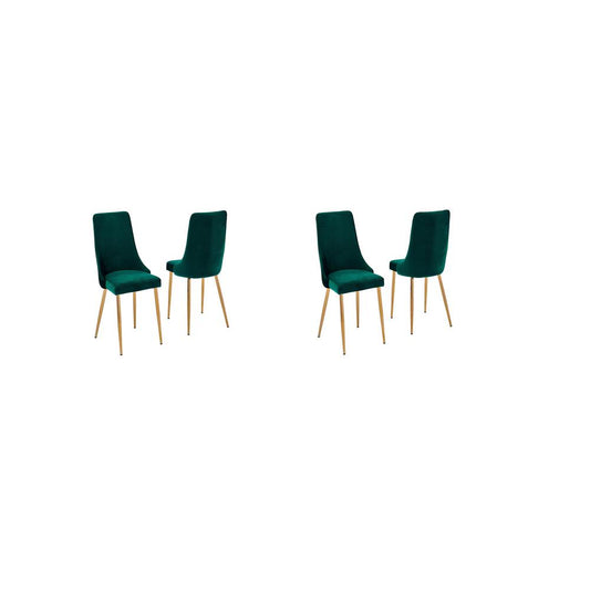 Emerald Green Velvet Dining Side Chair, Set of 4 - Gold