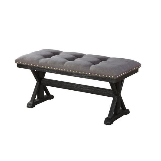 Upholstered Bench with Tufted Buttons and Nailhead Trim