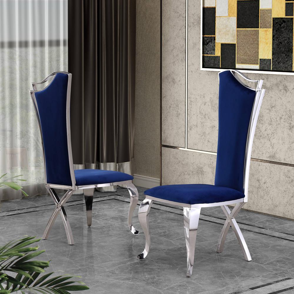 Classic Velvet Side Chair. Navy Blue