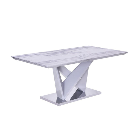 Pedestal Dining Table Faux Marble Look