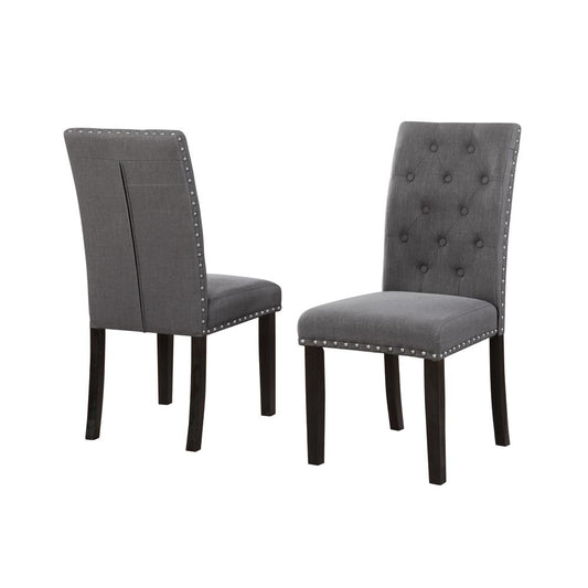 Upholstered Side Chair with Tufted Buttons and Nailhead Trim, Gray