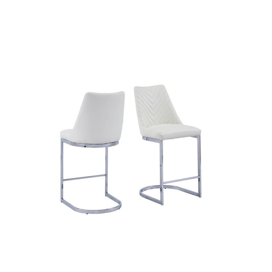 White Faux Leather Counter Height Dining Side Chairs Chrome Base, Set of 2