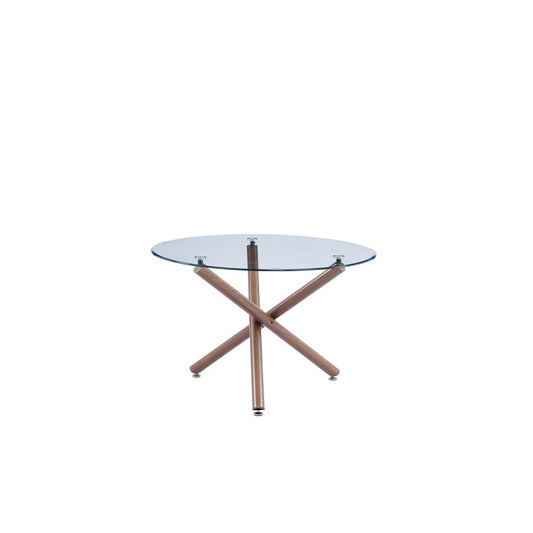 45" Glass Round Dining Table with Faux Wood Base