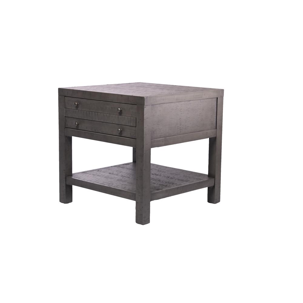 Rustic Style End Table with Shelf and 1-Drawer Storage, Rustic Dark Grey