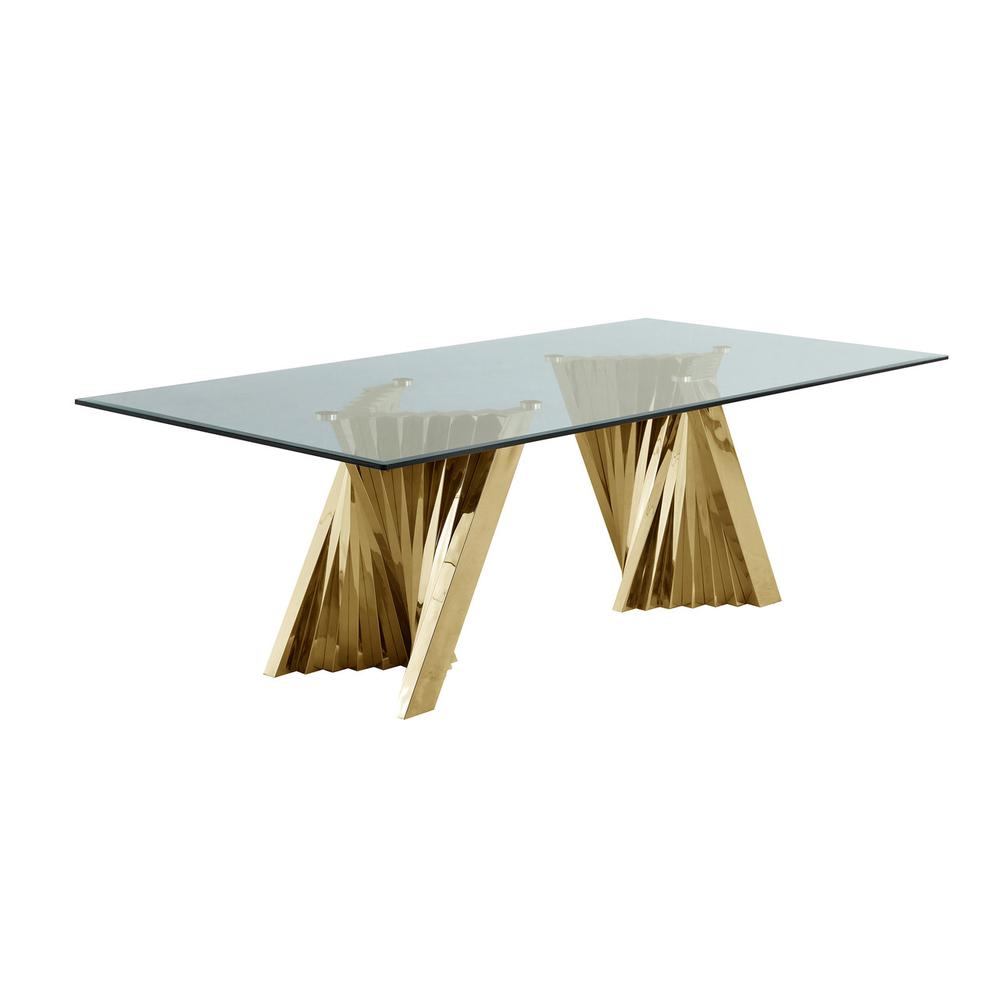 Classic 94" Gold Glass Dining Table with Spiral Base