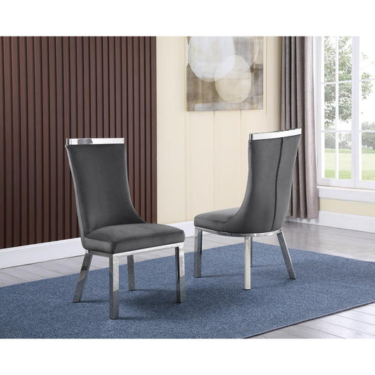 Upholstered dining chiars set of 2 in Dark gray velvet fabric with stainless steel base