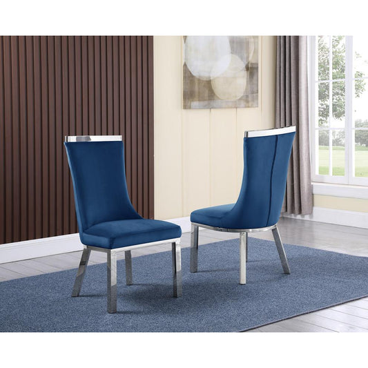 Upholstered dining chiars set of 2 in Navy blue velvet fabric with stainless steel base