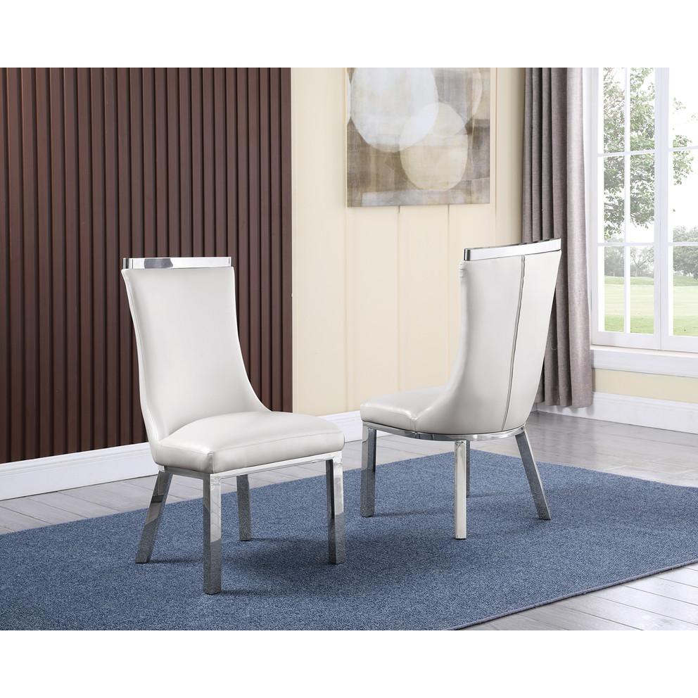 Upholstered dining chiars set of 2 in White faux leather with stainless steel base