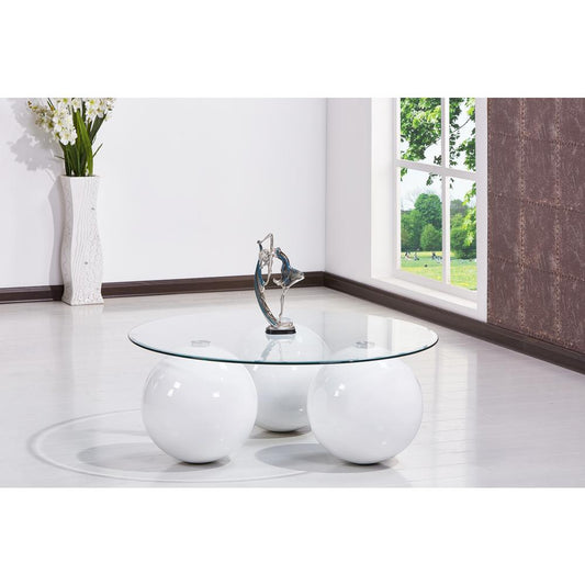 High Gloss Lacquer Coffee Table with Glass Top, White